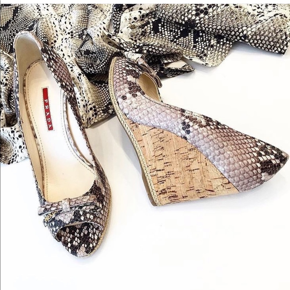 Prada Python Cork Wedges - image 1
